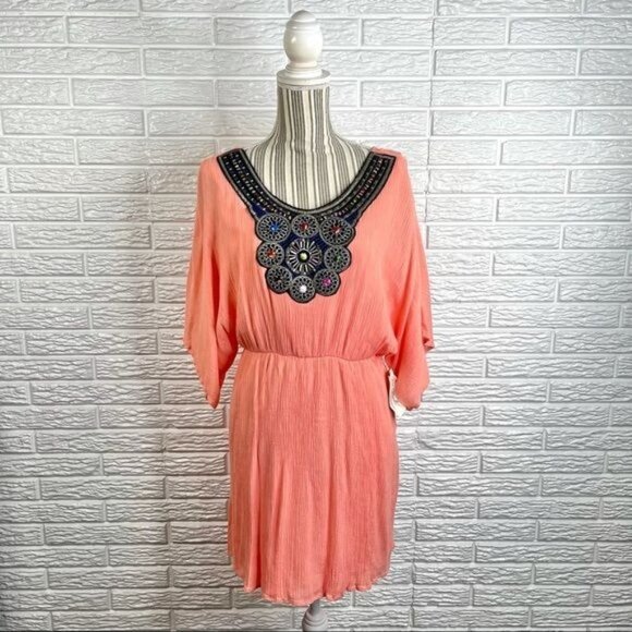 Filly Flair Boho Beaded Embroidered Open Back Dress Multicolored Size Large - Picture 1 of 7